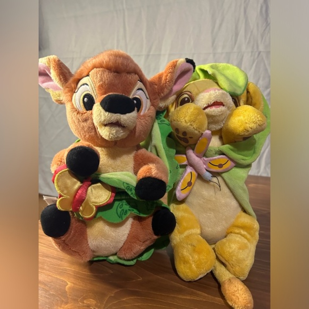 Disney Parks Disney’s Babies Lion King  Simba and Bambi 10” With Leaf Blankets